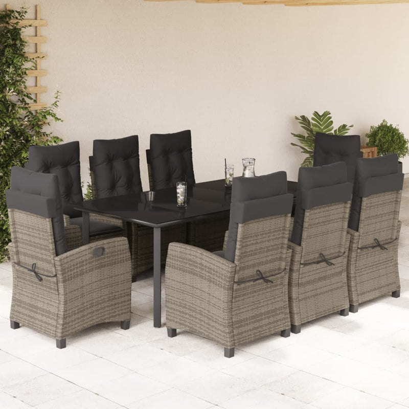 9-delige Tuinset met kussens poly rattan grijs