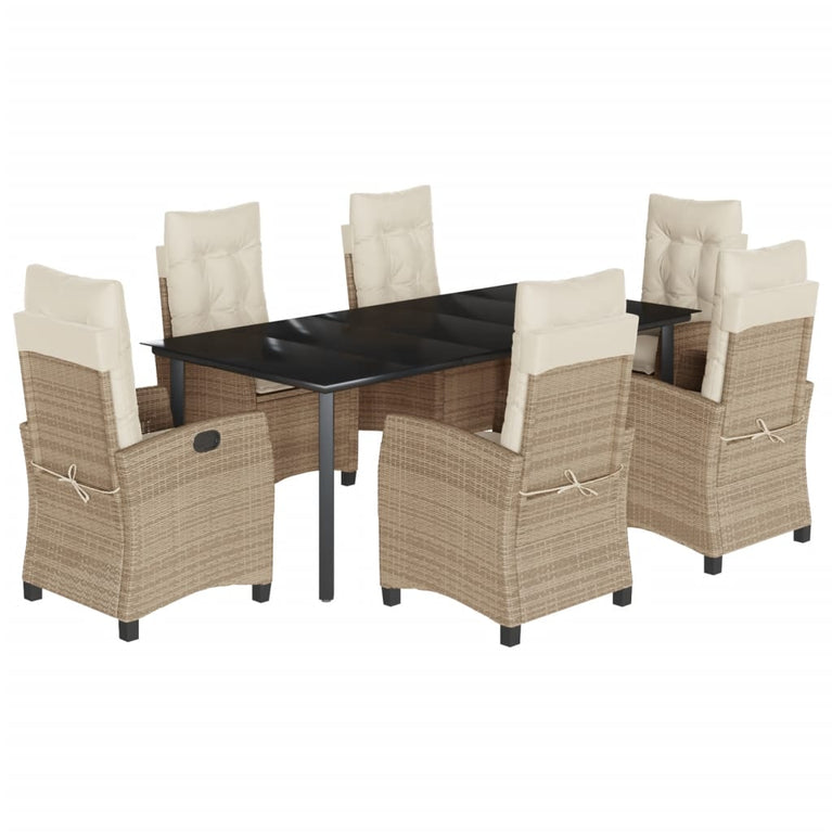 7-delige Tuinset met kussens poly rattan beige