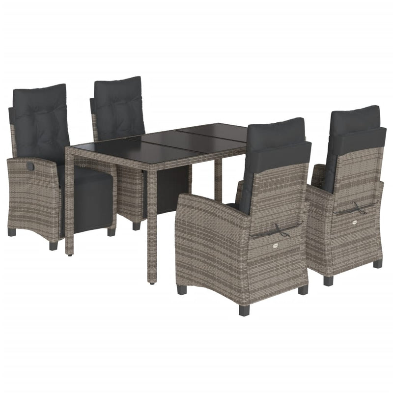 5-delige Tuinset met kussens poly rattan grijs