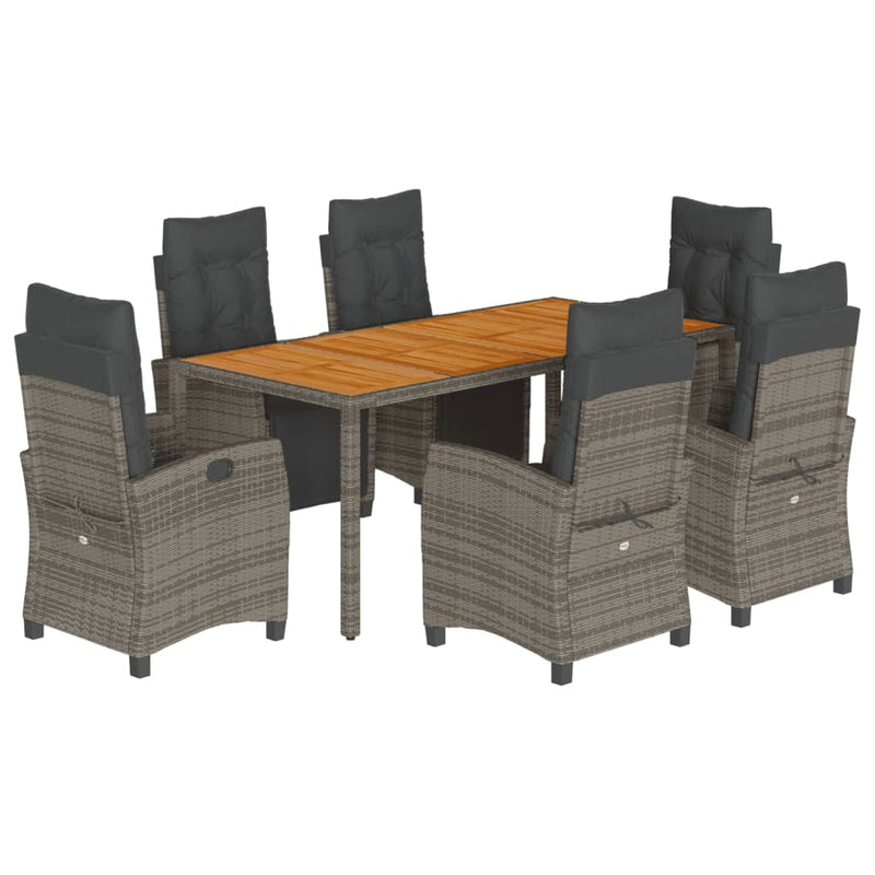 7-delige Tuinset met kussens poly rattan grijs