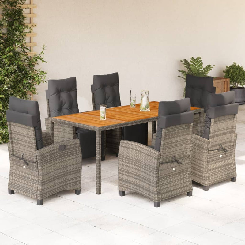 7-delige Tuinset met kussens poly rattan grijs