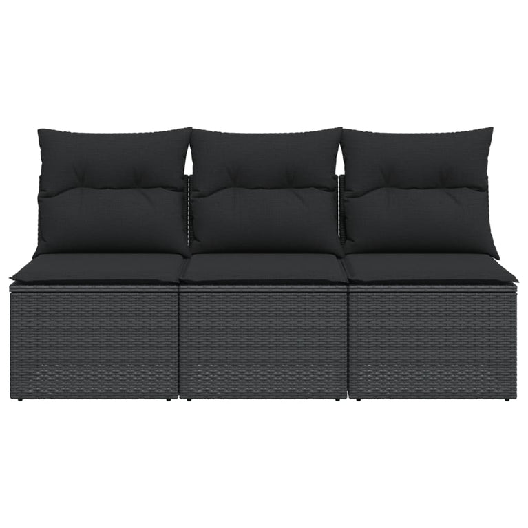 Tuinbank 3-zits met kussens poly rattan zwart