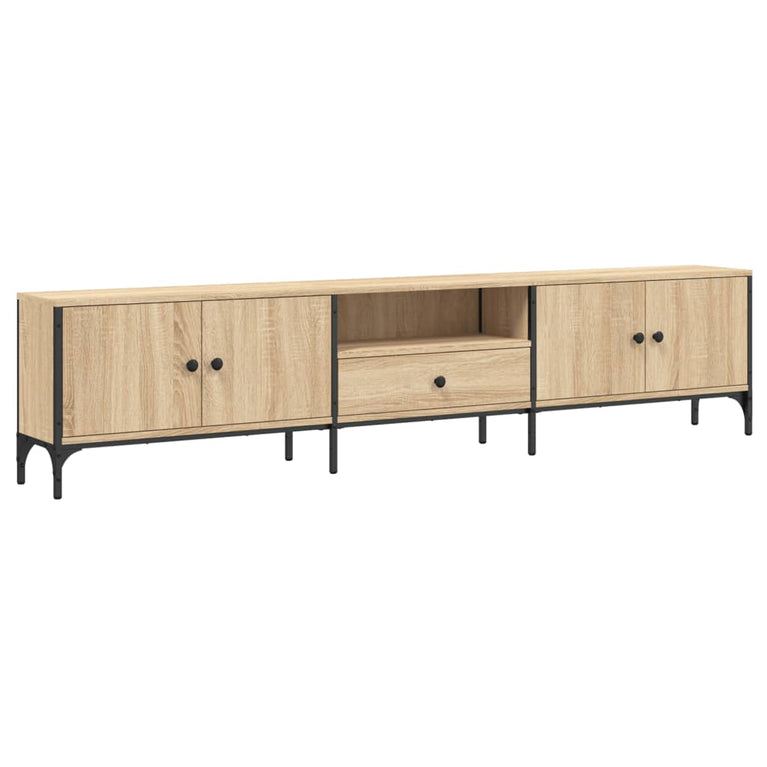 Tv-meubel met lade 200x25x44 cm bewerkt hout sonoma eikenkleur