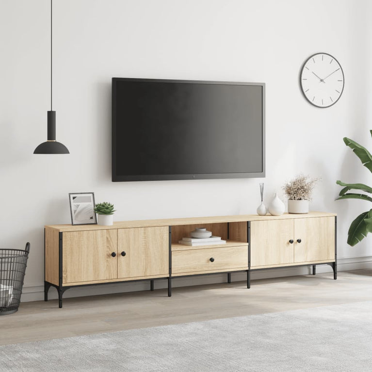 Tv-meubel met lade 200x25x44 cm bewerkt hout sonoma eikenkleur