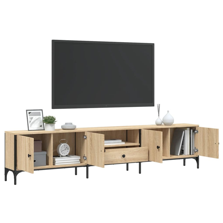 Tv-meubel met lade 200x25x44 cm bewerkt hout sonoma eikenkleur