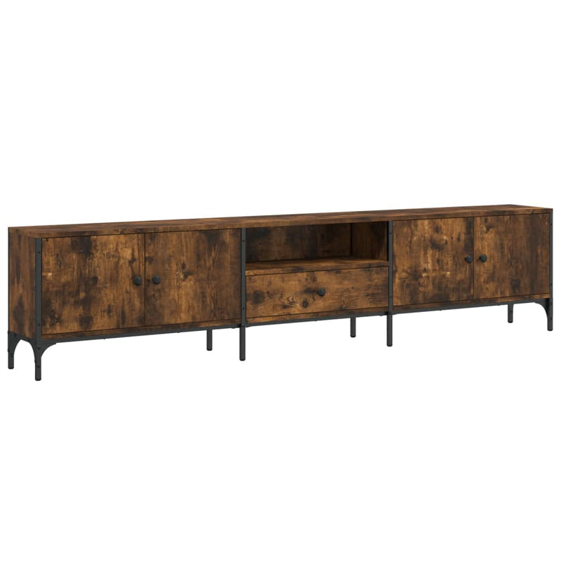 Tv-meubel met lade 200x25x44 cm bewerkt hout gerookt eikenkleur
