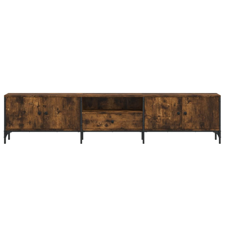 Tv-meubel met lade 200x25x44 cm bewerkt hout gerookt eikenkleur