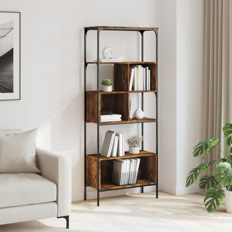 Boekenkast 5-laags 76x33x188,5 cm bewerkt hout gerookt eiken