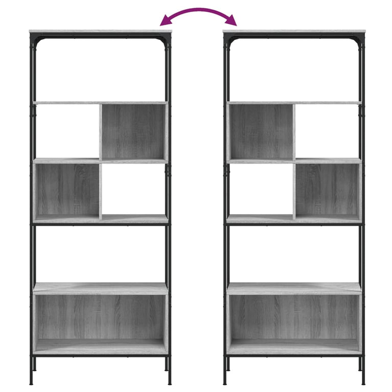 Boekenkast 5-laags 76x33x188,5 cm bewerkt hout grijs sonoma