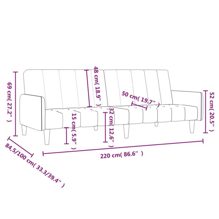 Slaapbank 2-zits fluweel roze