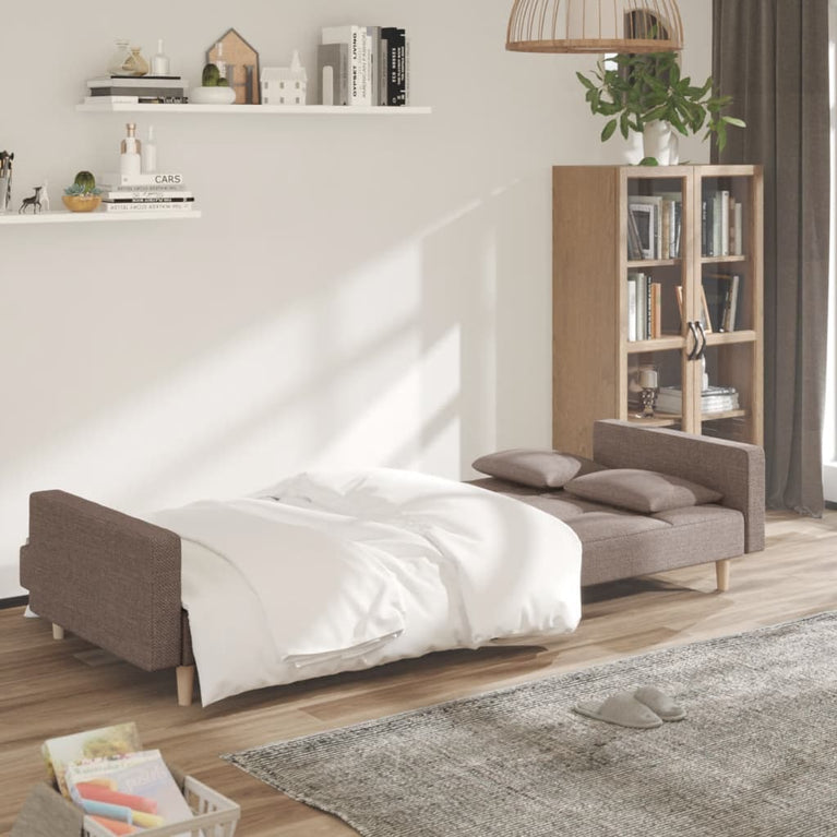 Slaapbank 2-zits met 2 kussens stof taupe