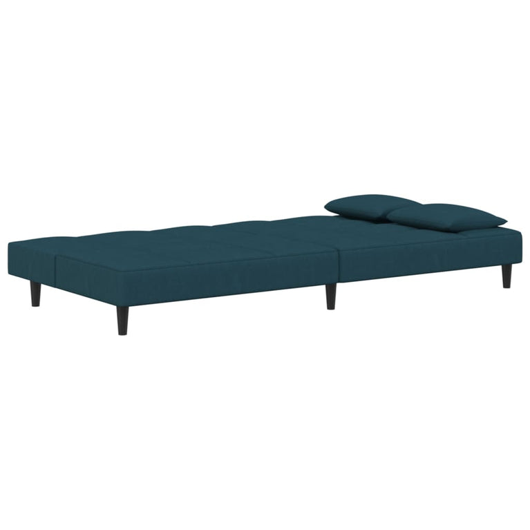 Slaapbank 2-zits met 2 kussens fluweel blauw