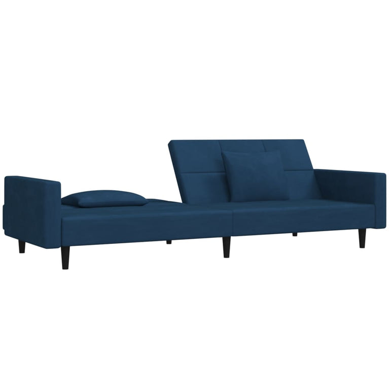 Slaapbank 2-zits met 2 kussens fluweel blauw