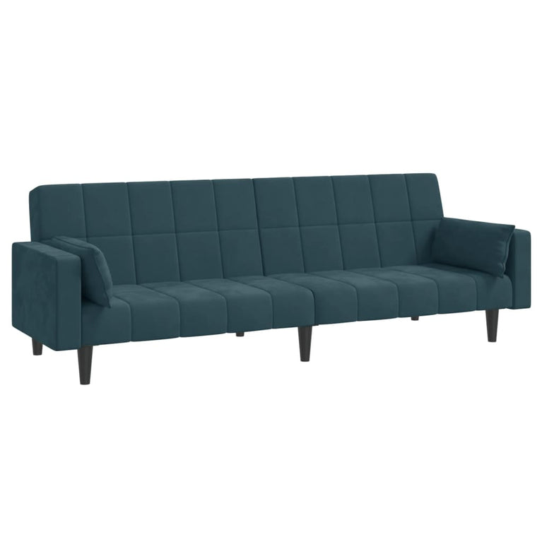Slaapbank 2-zits met 2 kussens fluweel blauw