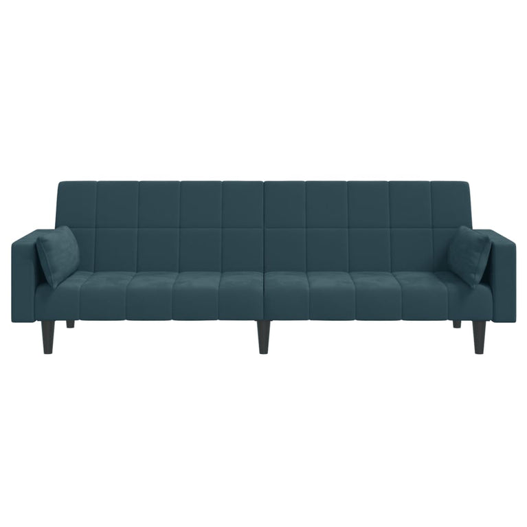 Slaapbank 2-zits met 2 kussens fluweel blauw