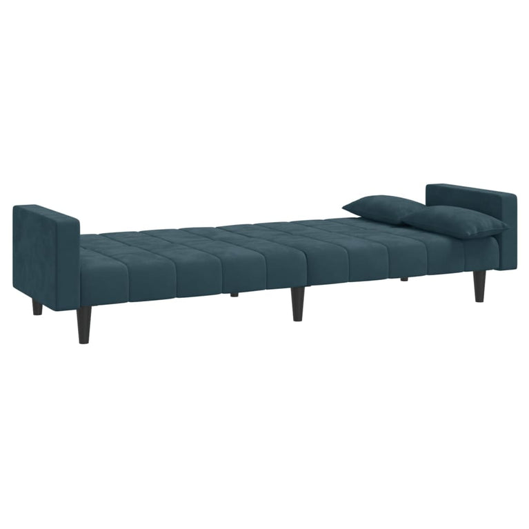 Slaapbank 2-zits met 2 kussens fluweel blauw