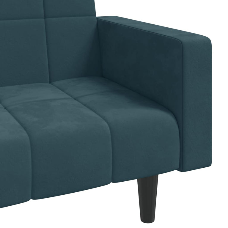 Slaapbank 2-zits met 2 kussens fluweel blauw
