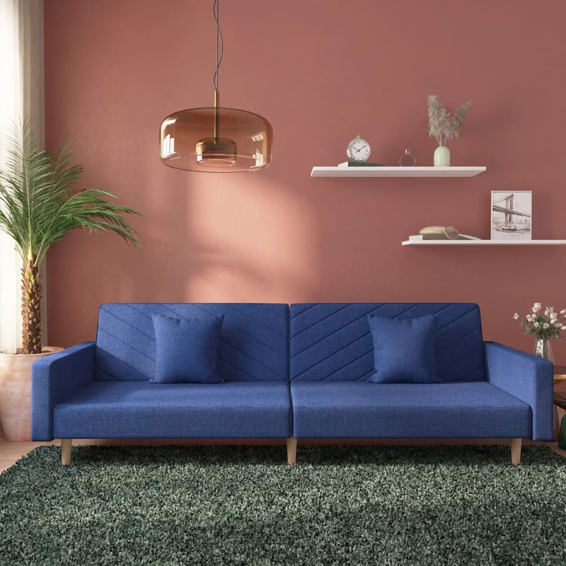 Slaapbank 2-zits met 2 kussens stof blauw