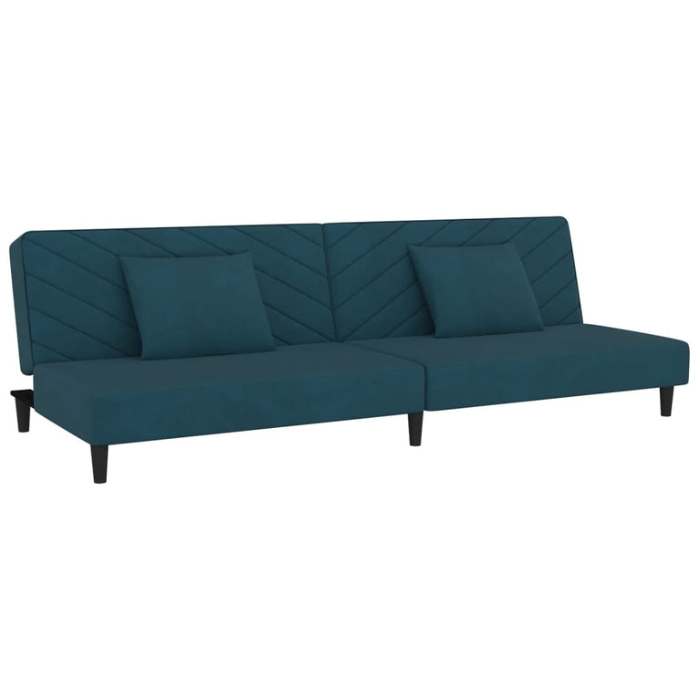 Slaapbank 2-zits met 2 kussens fluweel blauw