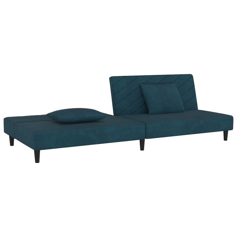 Slaapbank 2-zits met 2 kussens fluweel blauw