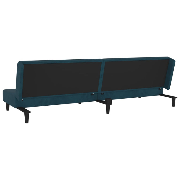 Slaapbank 2-zits met 2 kussens fluweel blauw