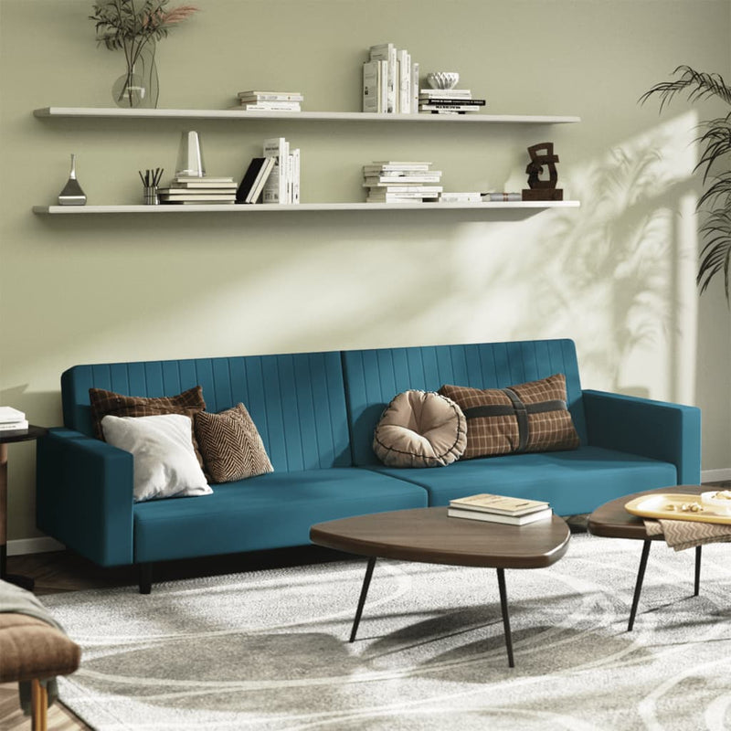Slaapbank 2-zits fluweel blauw