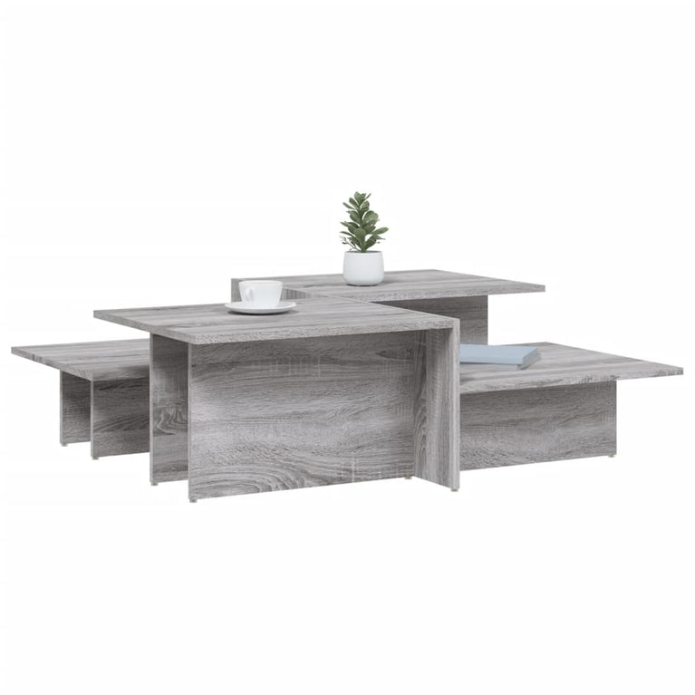Salontafels 2 st bewerkt hout grijs sonoma eikenkleurig MeubelReus