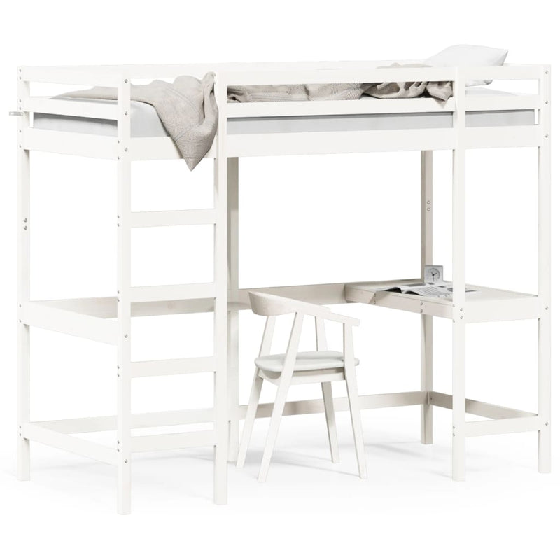 Hoogslaper met bureau massief grenenhout wit 100x200 cm