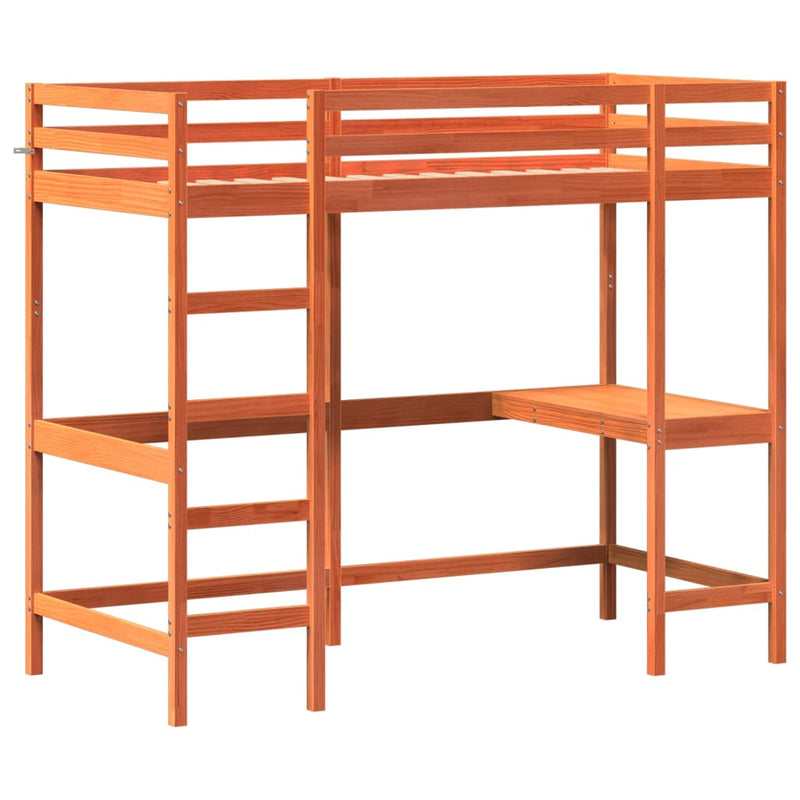 Hoogslaper met bureau massief grenenhout wasbruin 100x200 cm