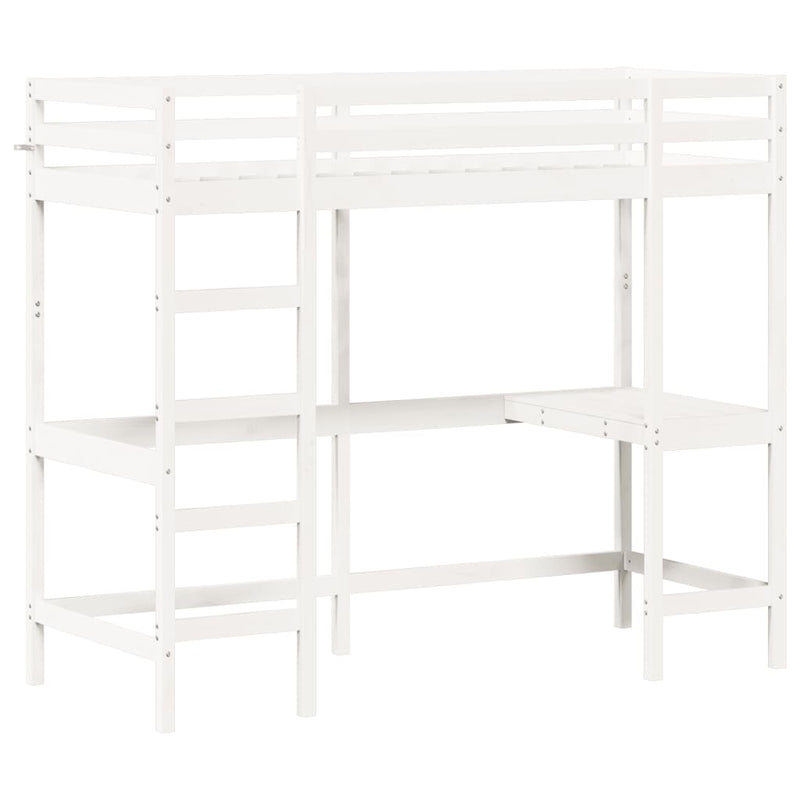 Hoogslaper met bureau massief grenenhout wit 80x200 cm