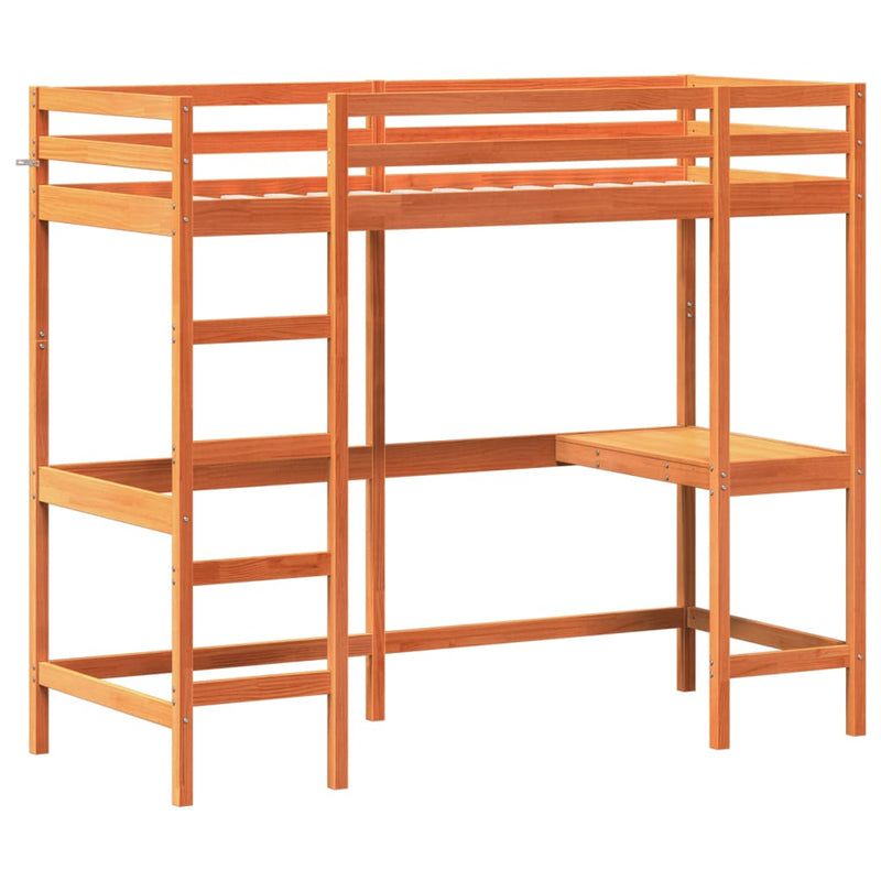 Hoogslaper met bureau massief grenenhout wasbruin 80x200 cm