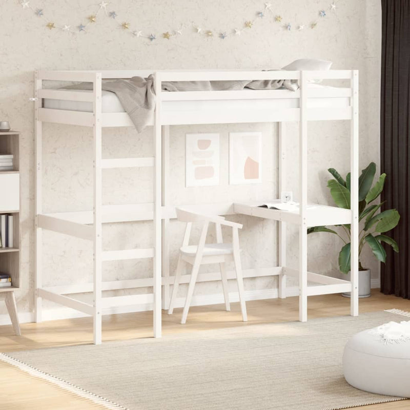 Hoogslaper met bureau massief grenenhout wit 90x190 cm