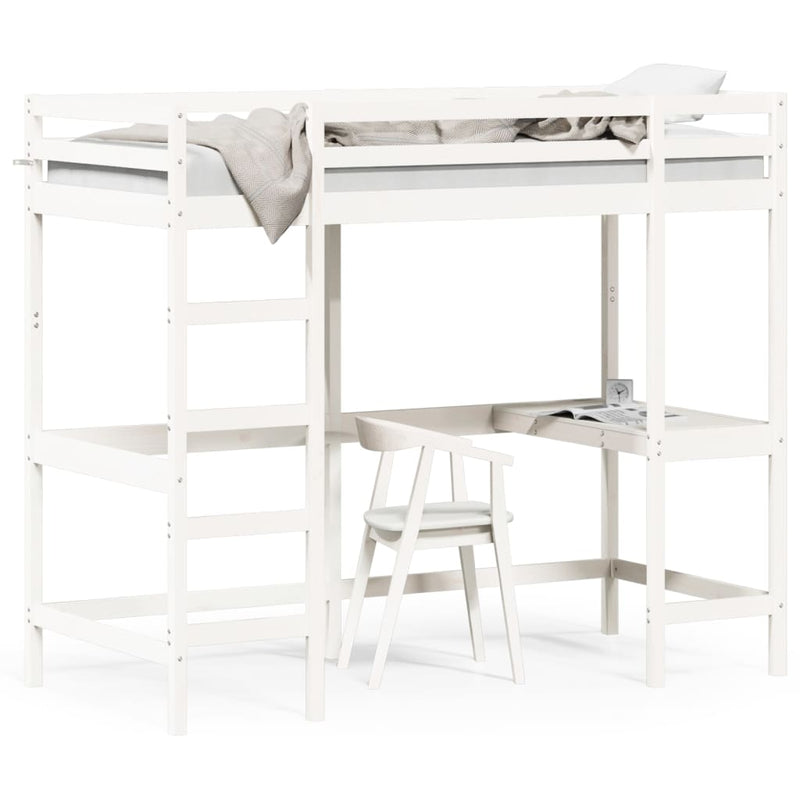 Hoogslaper met bureau massief grenenhout wit 90x190 cm