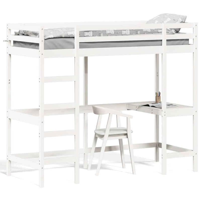 Hoogslaper met bureau massief grenenhout wit 75x190 cm