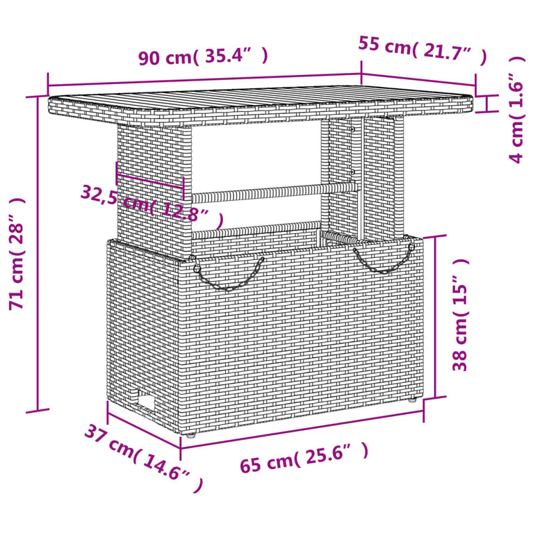 Tuintafel 90x55x71 cm poly rattan en acaciahout grijs