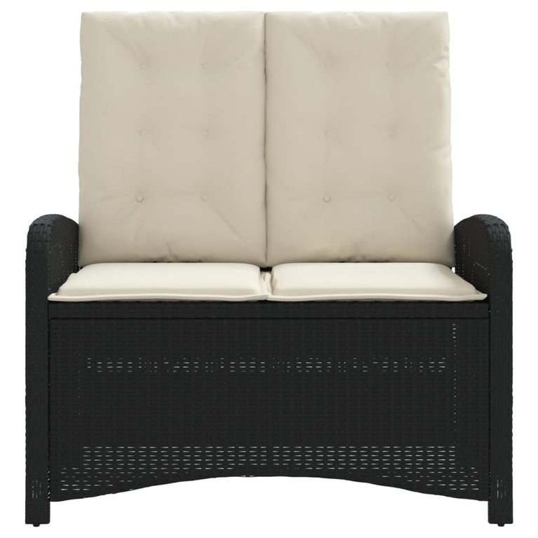 Tuinbankje verstelbaar met kussens poly rattan zwart