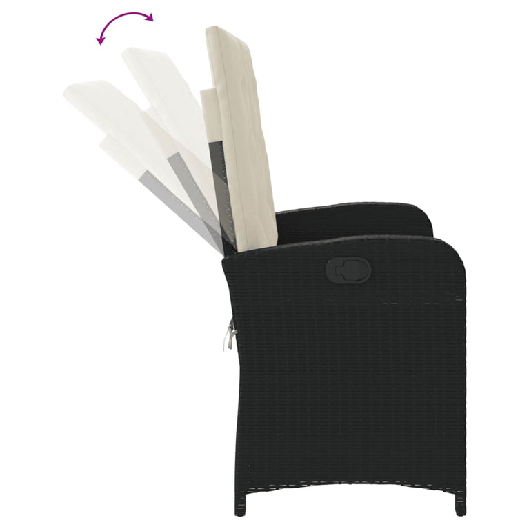 Tuinbankje verstelbaar met kussens poly rattan zwart