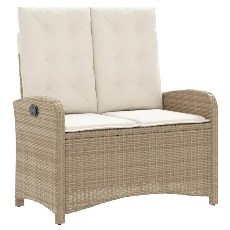 Tuinbankje verstelbaar met kussens poly rattan beige