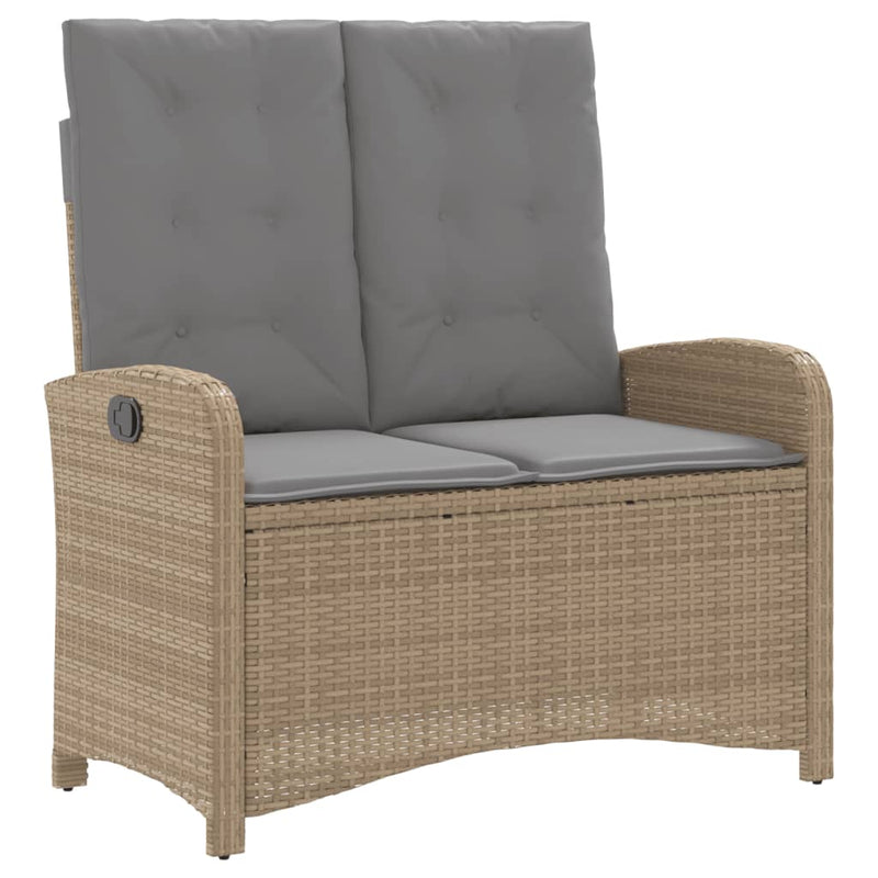 Tuinbankje verstelbaar met kussens poly rattan beige