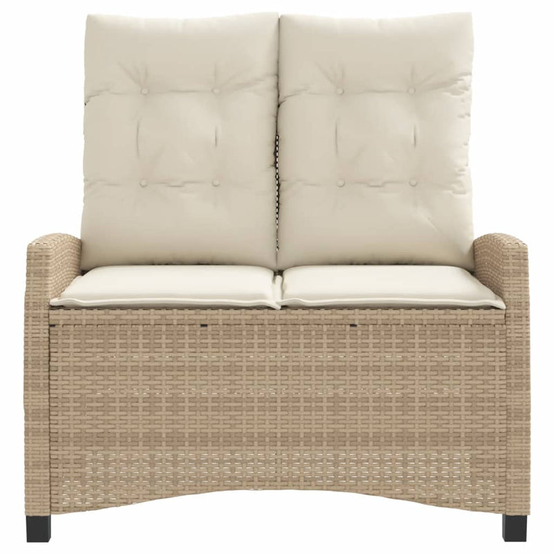 Tuinbankje verstelbaar met kussens poly rattan beige