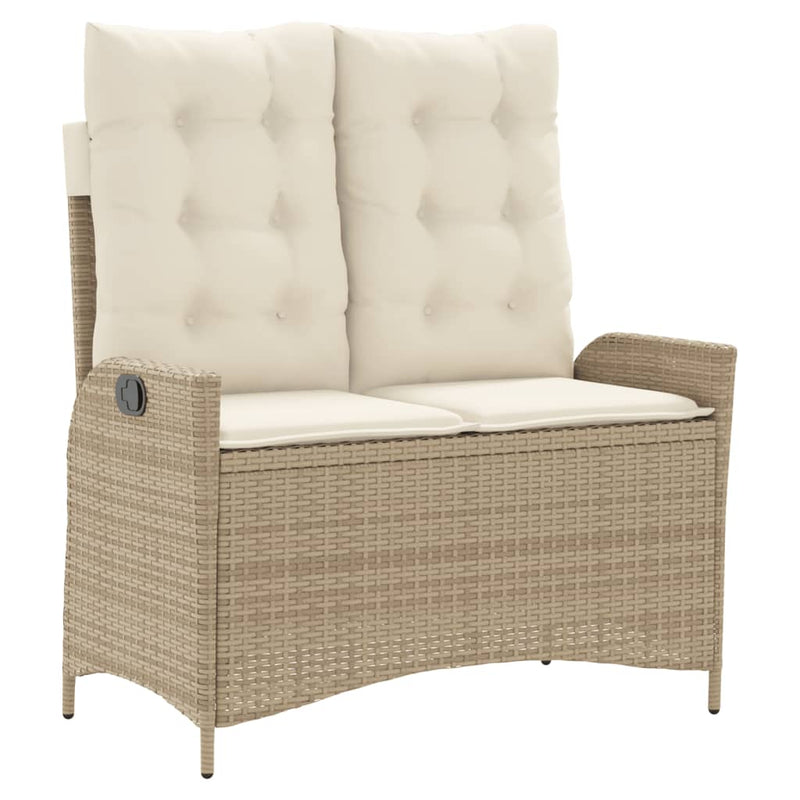 Tuinbankje verstelbaar met kussens poly rattan beige