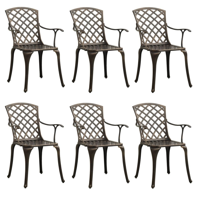 Tuinstoelen 6 st gietaluminium bronskleurig