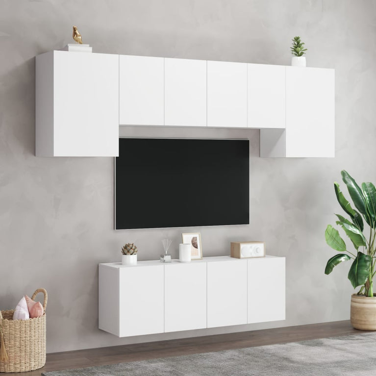 6-delige Tv-meubelset bewerkt hout wit