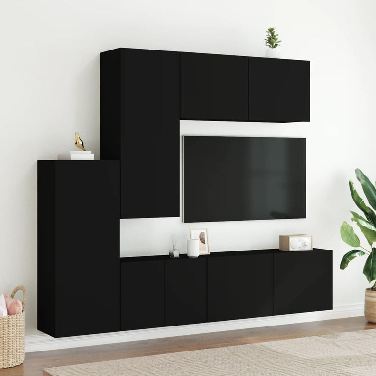 5-delige Tv-wandmeubelset bewerkt hout zwart