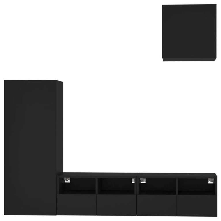 4-delige Tv-wandmeubelset bewerkt hout zwart