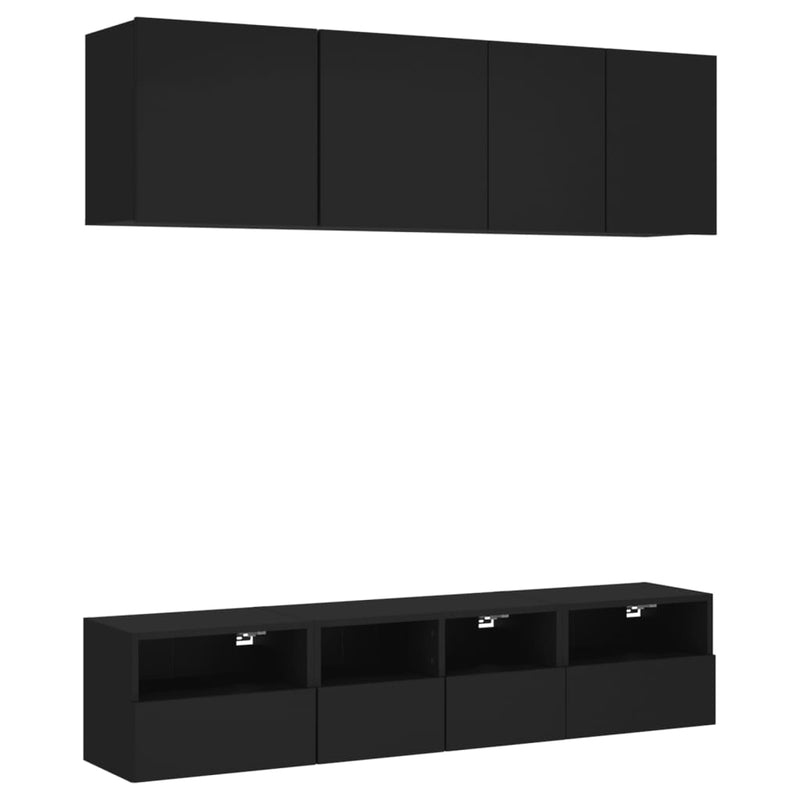 5-delige Tv-wandmeubelset bewerkt hout zwart