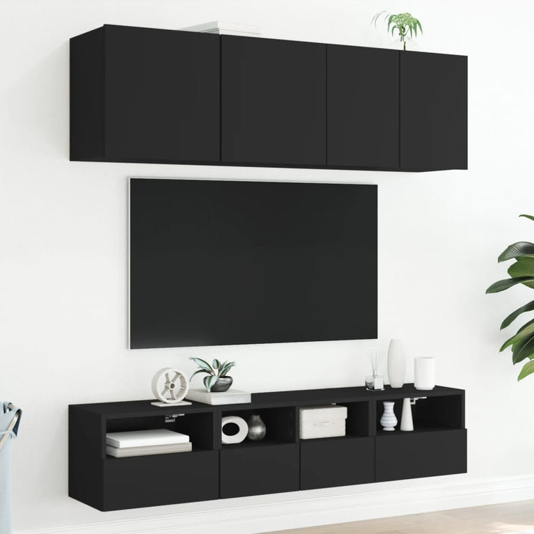 5-delige Tv-wandmeubelset bewerkt hout zwart