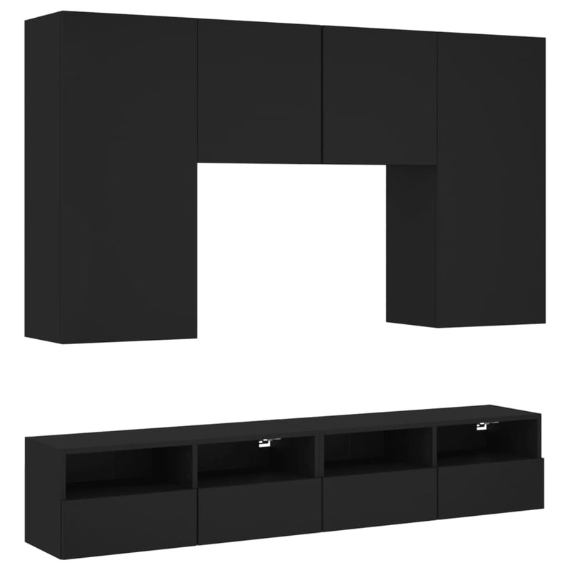 5-delige Tv-wandmeubelset bewerkt hout zwart