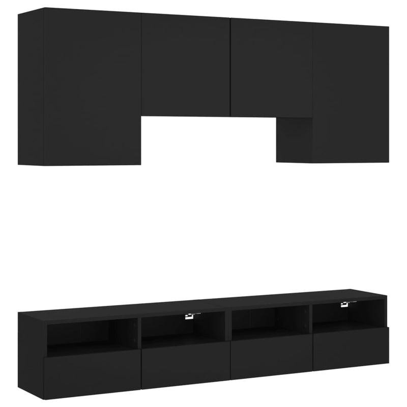 5-delige Tv-wandmeubelset bewerkt hout zwart