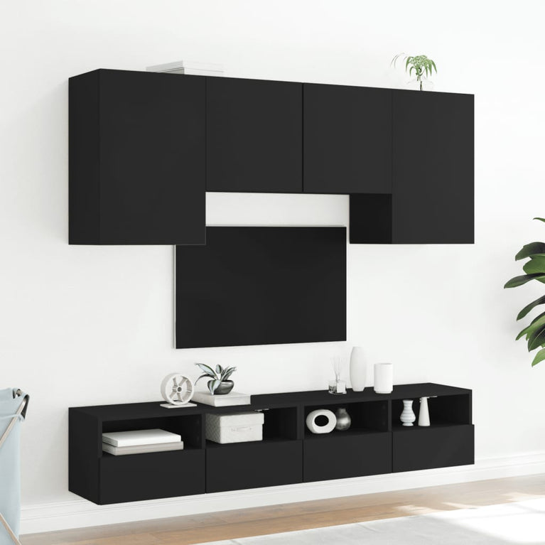 5-delige Tv-wandmeubelset bewerkt hout zwart